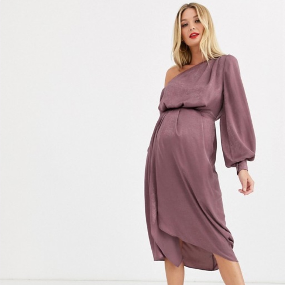 NWT ASOS Maternity one shoulder blouson midi dress